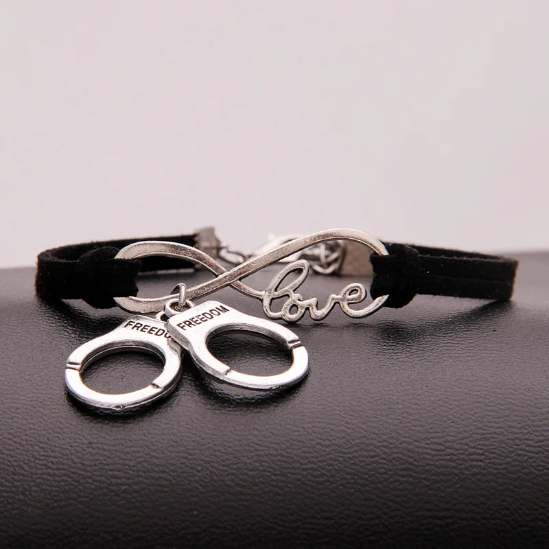 Женский кожаный браслет наручники подвеска в виде наручников|leather bracelet women|leather