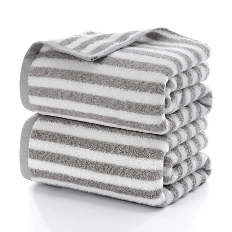 

1-Piece Deep Blue Grey Striped Large Bathroom Towel 70*140cm Adults Bath Towel Terry Cloth 100% Cotton Absorbent Body Towels