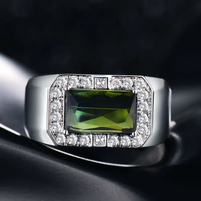 Роскошное 18K Белое Золото Зеленый Турмалин кольцо натуральный алмаз ювелирные