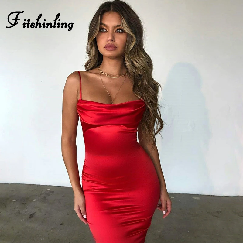 Fitshinling атласное летнее платье комбинация женские драпированные Клубные