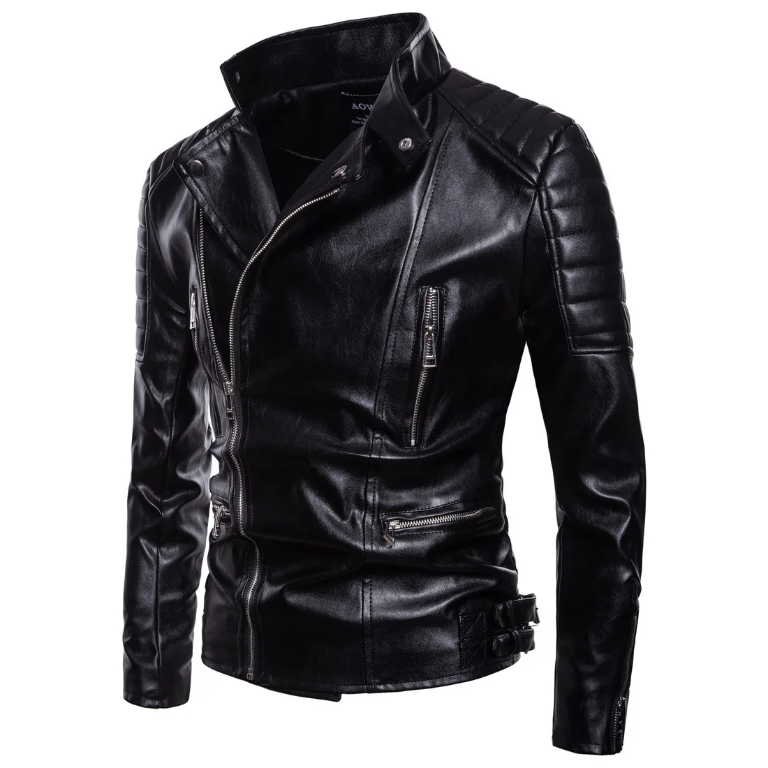 Fall 2018 new men's leather motorcycle coat lapels | Мужская одежда