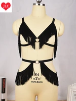 black tassel belt burlesque harness frame harness bra tassels fringe waterfall body harness halter bra sexy lingerie