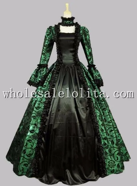 Wholesalelolita Top Sale 18th Century Purple Print and Black Style Marie Antoinette Gothic Ball Gown Club Dress | Тематическая