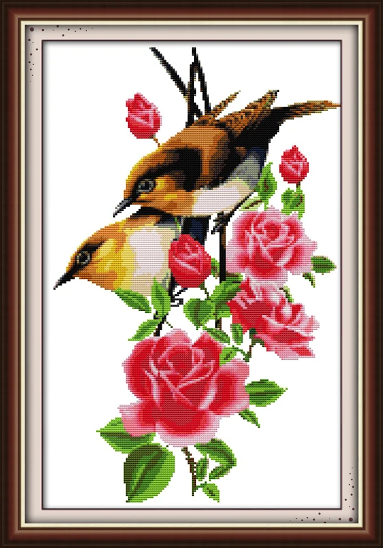 

Two birds and flowers cross stitch kit flower 18ct 14ct 11ct count printed canvas stitching embroidery DIY handmade needlework