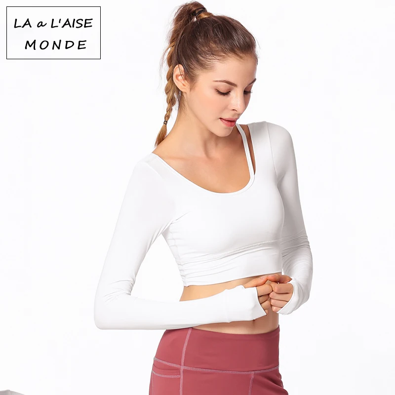 

Women Gym Yoga Crop Tops Yoga Shirts Long Sleeve Workout Tops Fitness Running Sport T-Shirts Training Yoga Tshirt Sportswear