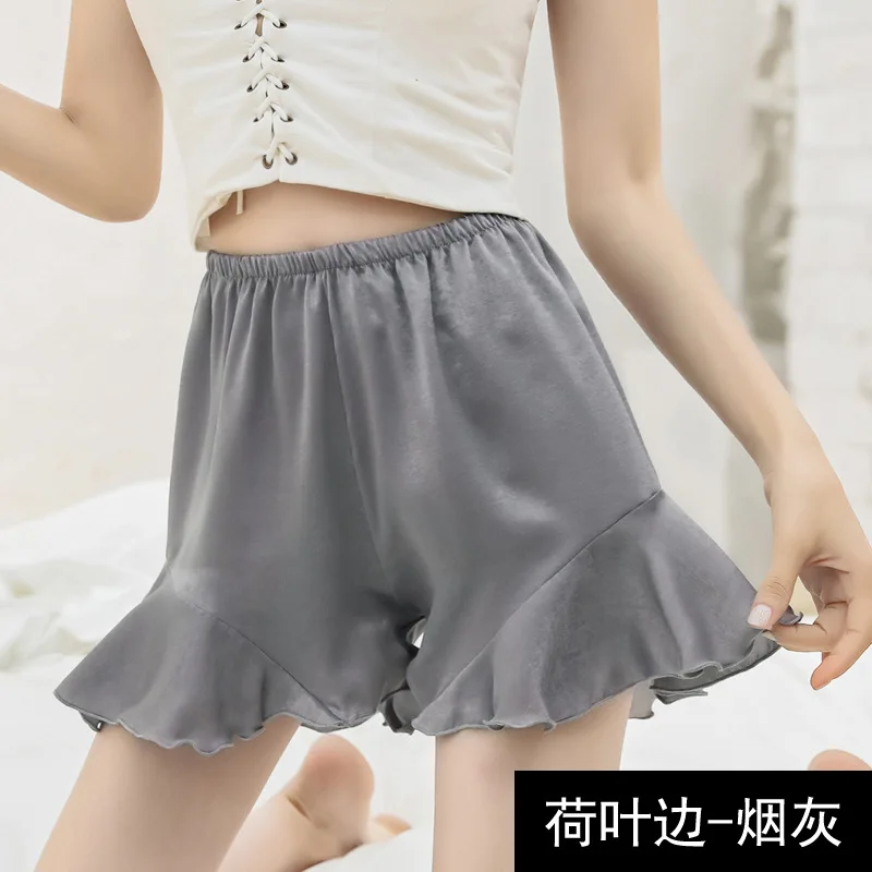Gray-Ruffled Модные женские гофрированные Мягкие атласное со складками шорты женские летние свободные домашние Капри милые мини шорты для девочек - Цвет: Gray-Ruffled