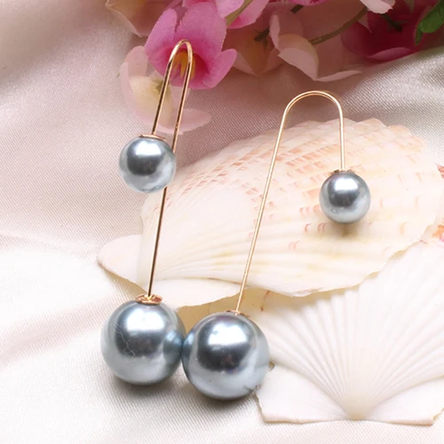 Women U-Shaped Double Earring Sided Pearl Ball Drop Dangle Hanging Earrings for Wedding 2019 Fashion Jewelry | Украшения и