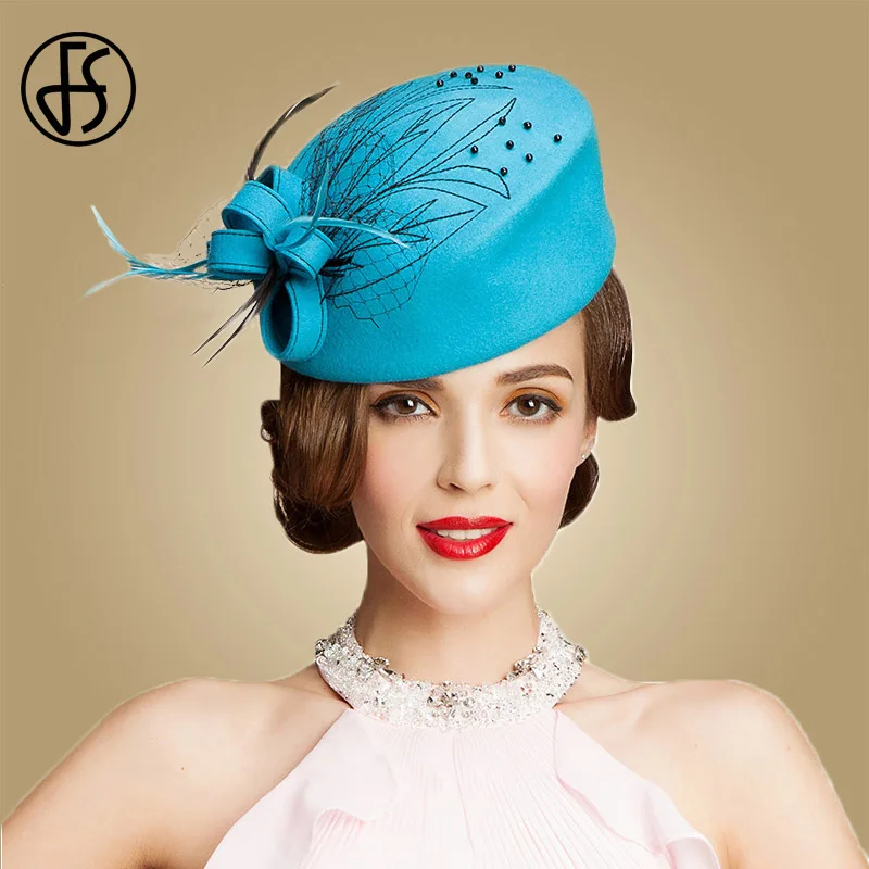 FS Fascinator, женские,, Австралия, шерсть, Pillbox Hat, небесно-голубой, для девушек, формальные, войлочные, Дерби, церковные шапки, зимние, с цветами, свадебные, Femme