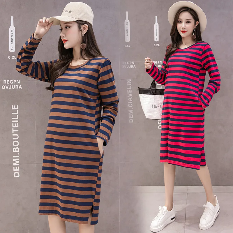 

2018 Maternity Dress Pregnant Dresses For Pregnant Women Clothing Autumn Long Striped Red Long Sleeves Dress Pregnant Clothes