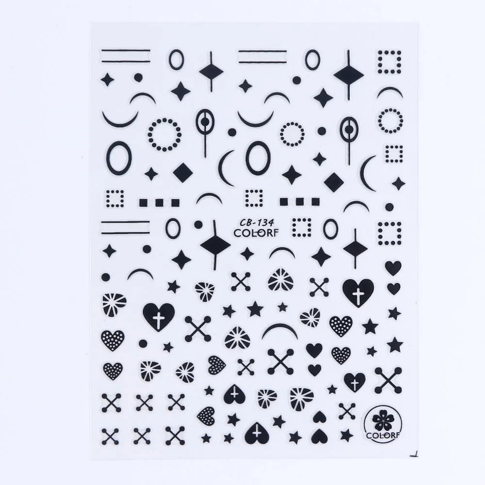 CB134-Black 1 шт переводные наклейки для нейл-арта, золотые, серебристые, 3D смешанные дизайны, клей для самостоятельного маникюра, декоративные наклейки для нейл-арта, декоративные наклейки SACB133-141 - Цвет: CB134-Black