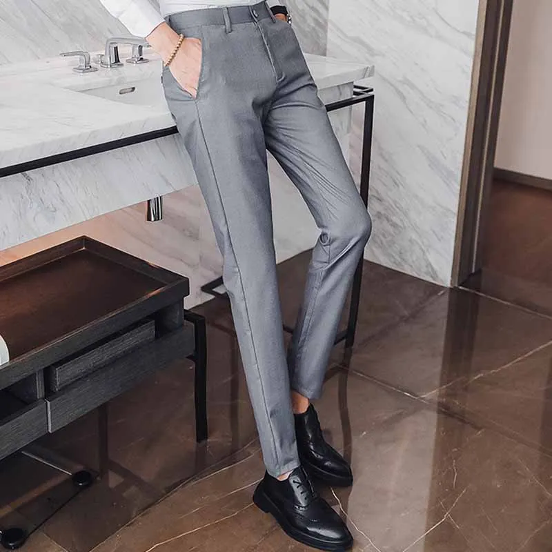 Slim Fit Мужской брюки на молнии классические Повседневное брюки мужские платье в деловом стиле Slim Jogger стрейч
