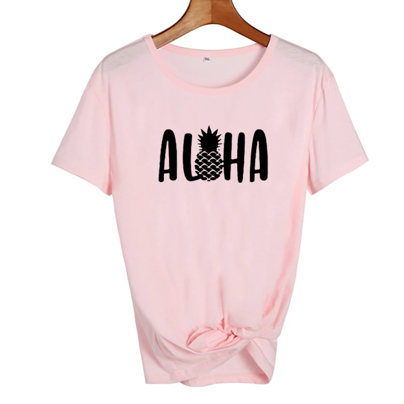 Надпись "Алоха Гавайи" Harajuku tumblr футболка летние хлопковые топы женские футболки с принтом ананаса каникулы Графические футболки черные белые футболки