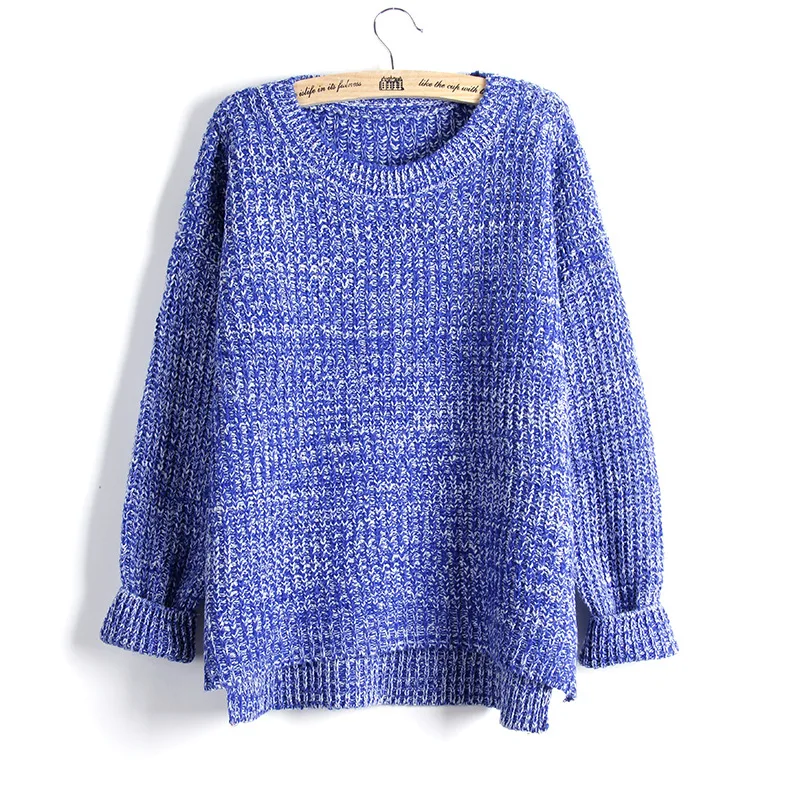 One Size(S-M) Color Mixed Sweaters Women Pull Over Knit Tops Long Back Lady Sweater O Neck Sleeve | Женская одежда