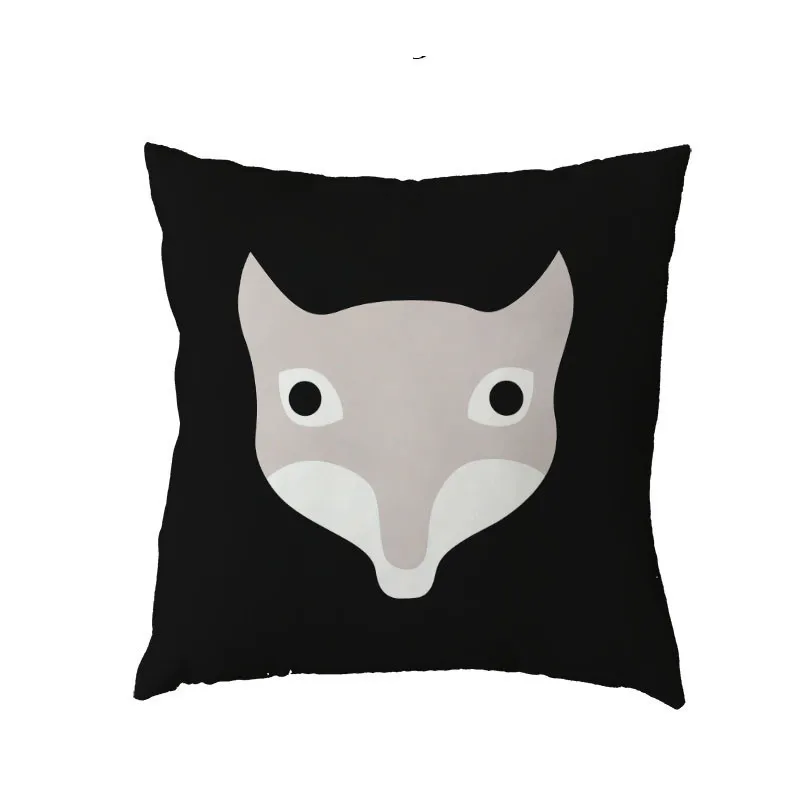 Colorful Fox Pattern Cushion Cover Polyester Peach Skin Cute Animal Personality Rhino Alphabet Cartoon Style Pillow Decoration | Дом и сад