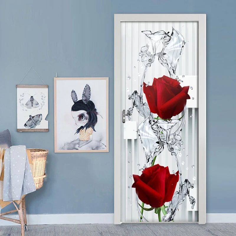 Новинка 2019 современные 3D наклейки на двери в виде капель воды розы настенные ПВХ