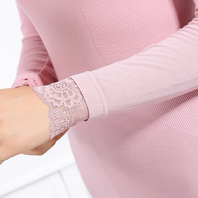 4 Colors Body Slimming One-piece Seamless Underwear Modal Lace Female Postpartum Shapers V collar Long Sleeve Bottoming Shirt | Женская