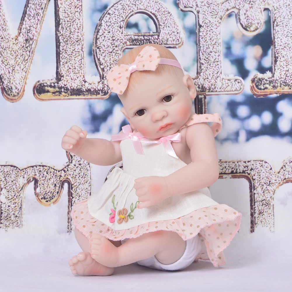 Ручная работа 11 дюймов Peanut Baby Toy полный силиконовый винил Принцесса Мини Reborn девушка кукла одежда розовое платье для детей подарки на день рождения