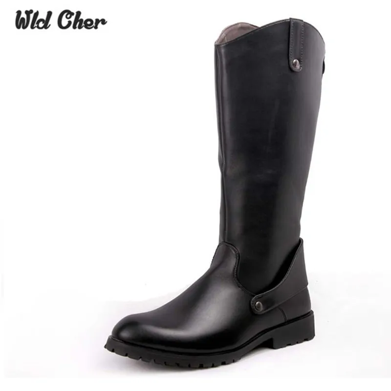 

2020 Over Knee High Boots Mens Black Military Boots Natural Cow Leather Men Long Waterproof Snowboots Equestrian Motocycle Boots
