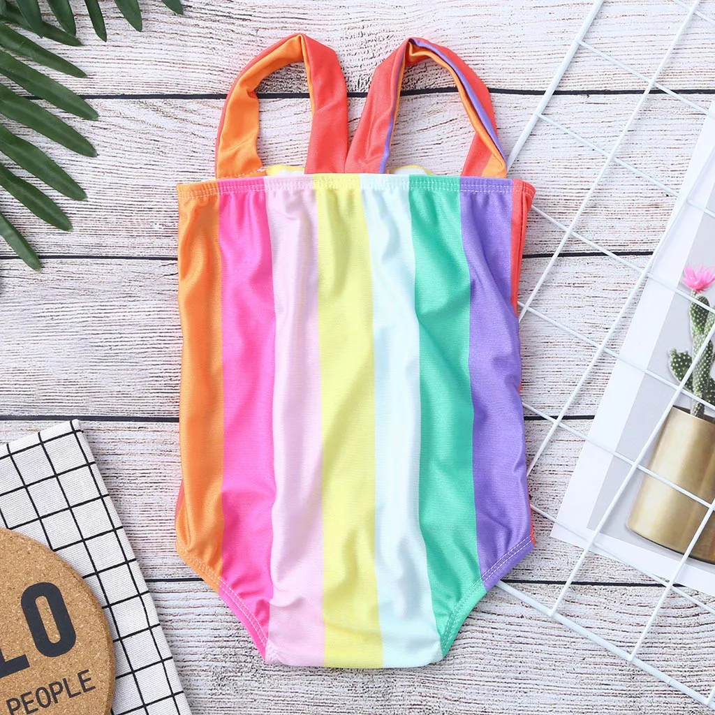 Купальный костюм в радужную полоску с бантом для девочек детский купальный на