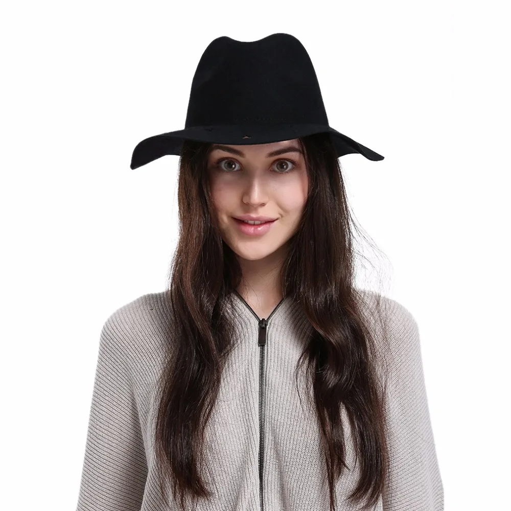Для женщин Винтаж Твердые выдалбливают звезды шляпы фетровые для шапки 100% чистая
