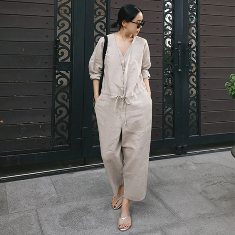 Боди женское боди Catsuit женский комбинезон и льняные повседневные брюки свободный