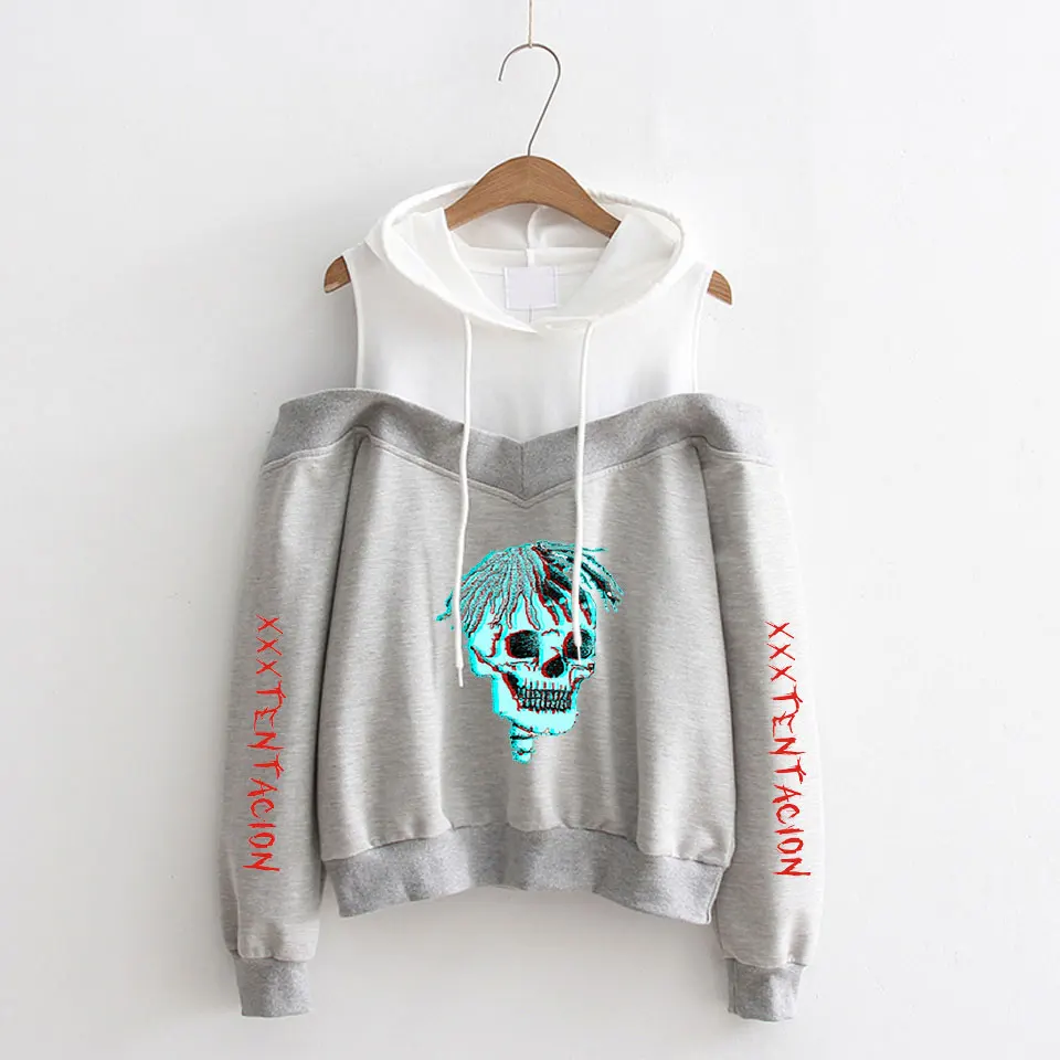 

Xxxtentacion Rapper Fashion Printed Hoodies Women Long Sleeve Off-Shoulder Hooded Sweatshirts 2018 Hip Hop New Style Clothes