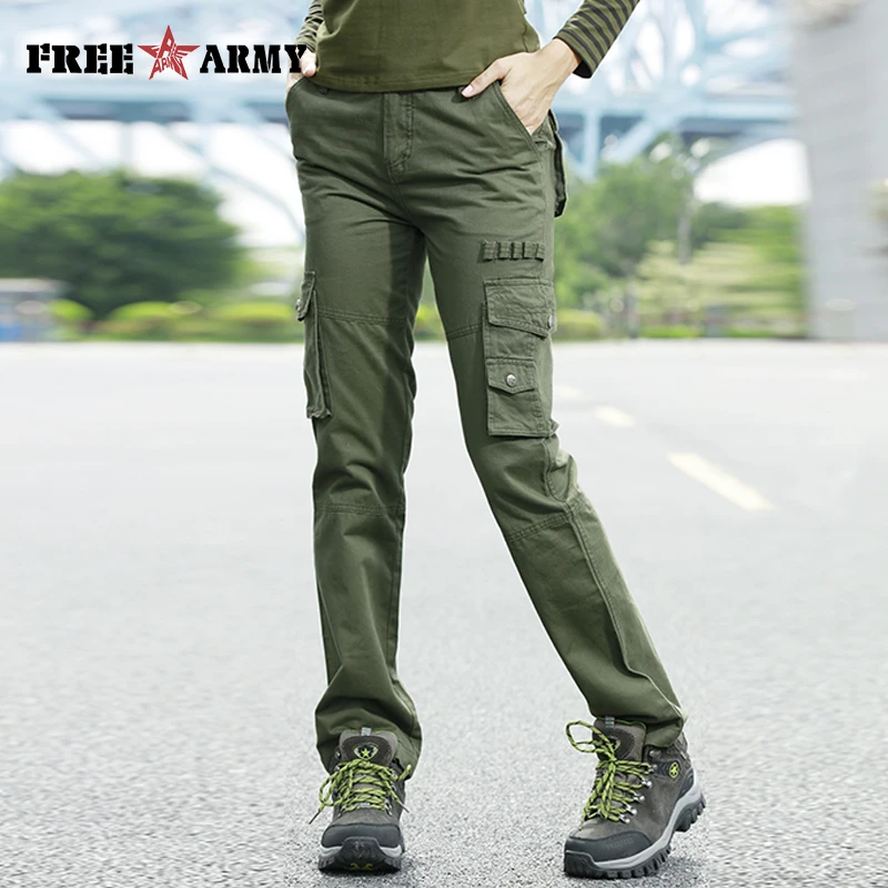 FreeArmy Brand Autumn Women's Cargo Pants With Pockets Loose Trousers Military Green Pants Female Capris Trousers Workwear Pants