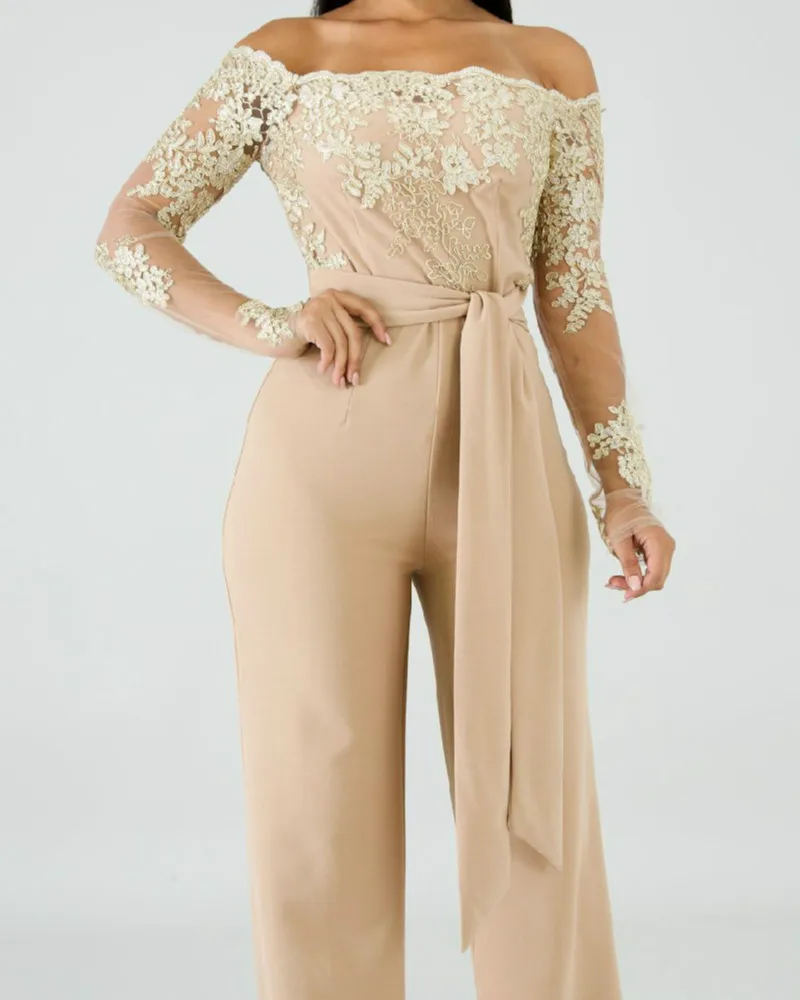 Женский комбинезон с вышивкой кружевной широкими штанинами вечерние костюмы
