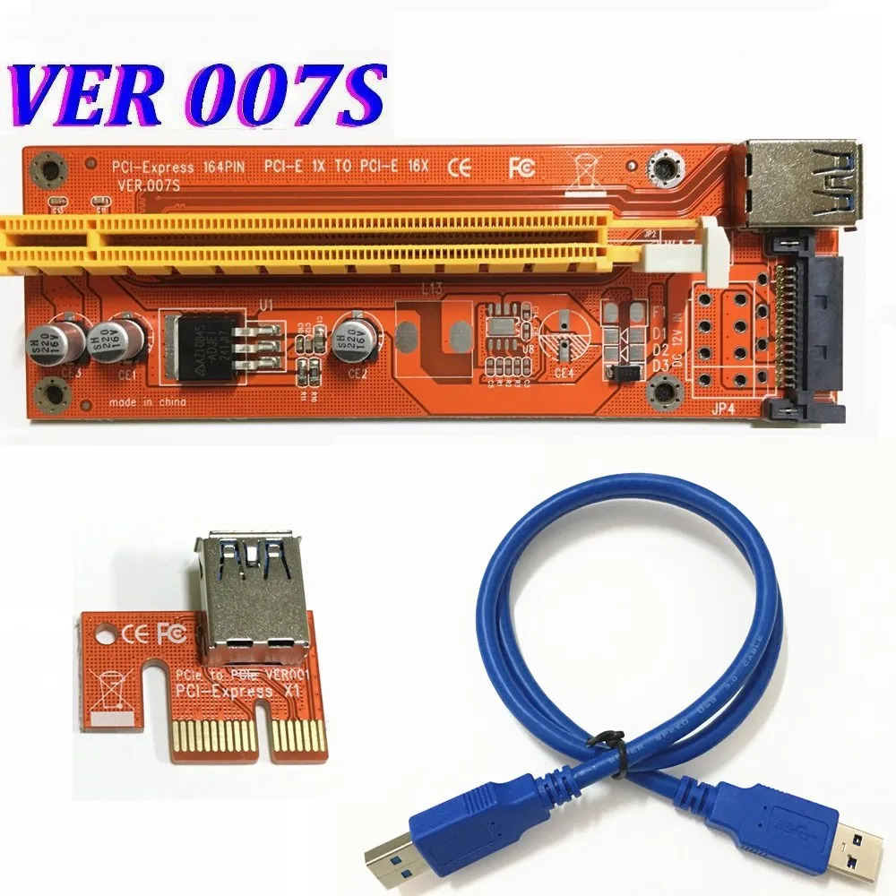 VER 007S красный PCI E Экспресс 1X до 16X графическая карта Райзер SATA Molex блок питания с USB 3