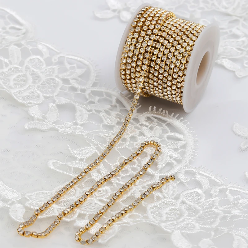 YANSTAR 10Yards Single Row Hot fix Rhinestone Cup Chain SS12 Setting Close Set Gold Rose YS972 | Дом и сад