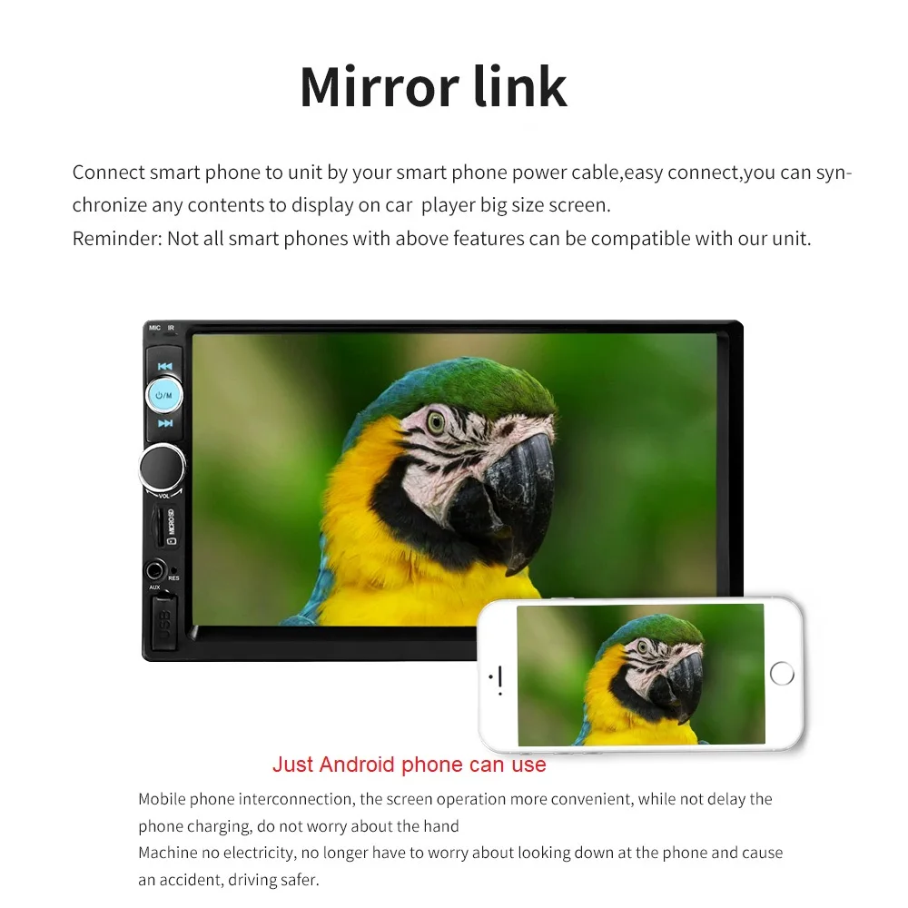 Mirror Link 2 din 7 'Автомагнитола с сенсорным экраном MP5 SD/FM/USB/AUX/Bluetooth автомобильная аудиосистема для камеры заднего вида дистанционное управление