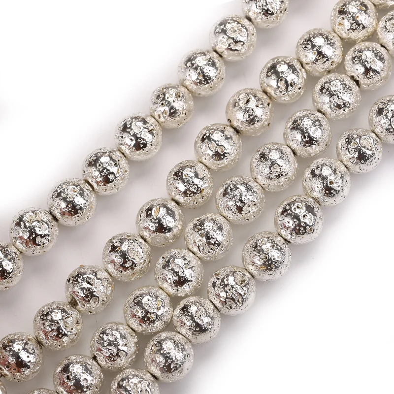 

Natural Stone Silver color Lava Round Loose Beads for Jewelry Making4 6 8 10 12mm Jewelry bead Accessories