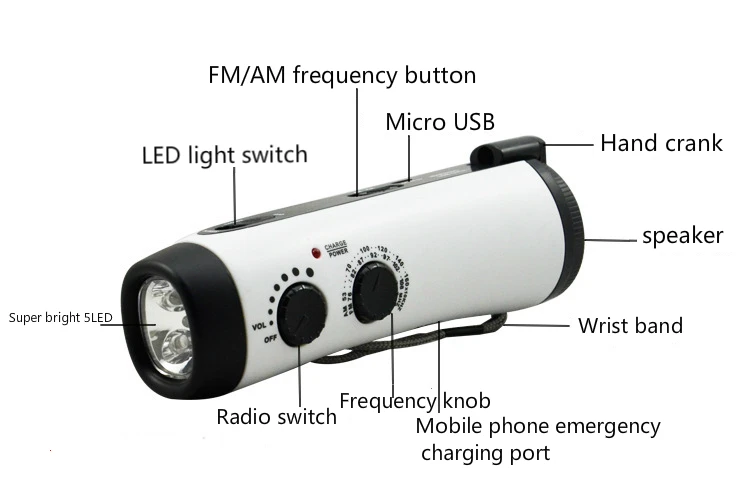 Совместимость 5 in1 Flash светильник фонарь 5 светодиодный аварийный 120mA Зарядное Устройство Радио светильник ing FM/AM ручной-приведенный в действие светильник для кемпинга на открытом воздухе