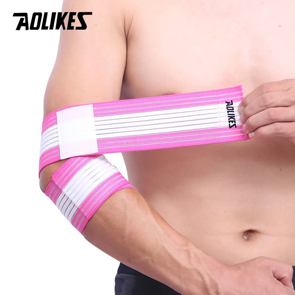 AOLIKES 1 шт., для баскетбола, бадминтона, тенниса, налокотник, фиксатор лодыжки, эластичный спортивный для спортивного зала, Elbowband, фитнес-бандаж - Цвет: Pink with White