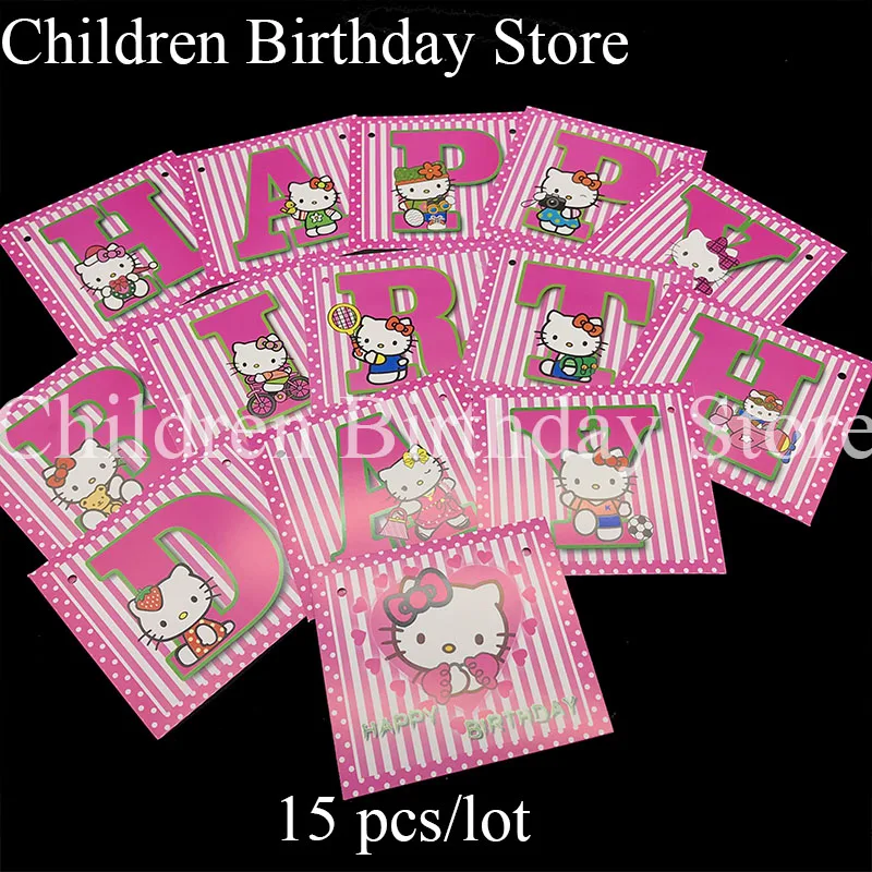 15 шт./лот Hello Kitty баннеры с днем рождения тема День Рождения украшения буквами | Дом