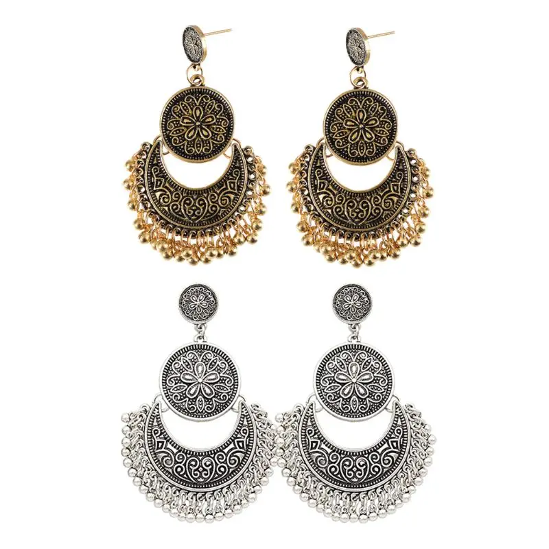 Модные Этнические женские висячие серьги Бали Jhumka Jhumki золотой парчовый Лотос