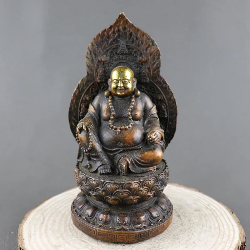 

Медная Статуя антикварной династии циндинастии, скульптура смеющегося Будды, ручная резьба, украшение для дома, ручная работа/Коллекция