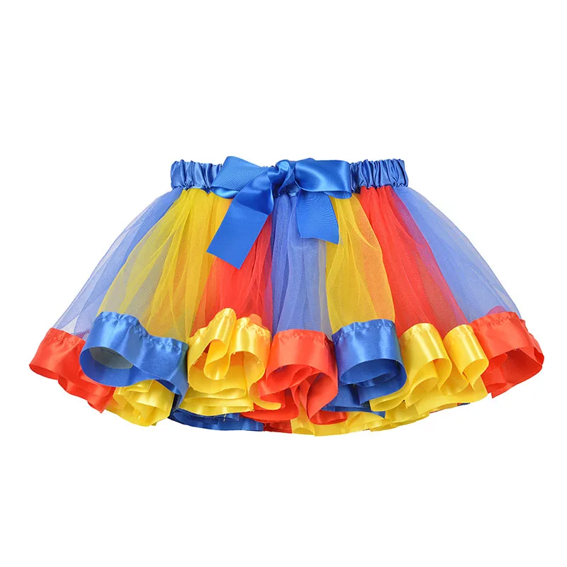 Blue-yellow-red Новая юбка-пачка; юбки для маленьких девочек; От 3 месяцев до 8 лет мини-юбка принцессы; вечерние фатиновые юбки радужной расцветки для танцев; Одежда для девочек; одежда для детей - Цвет: Blue-yellow-red