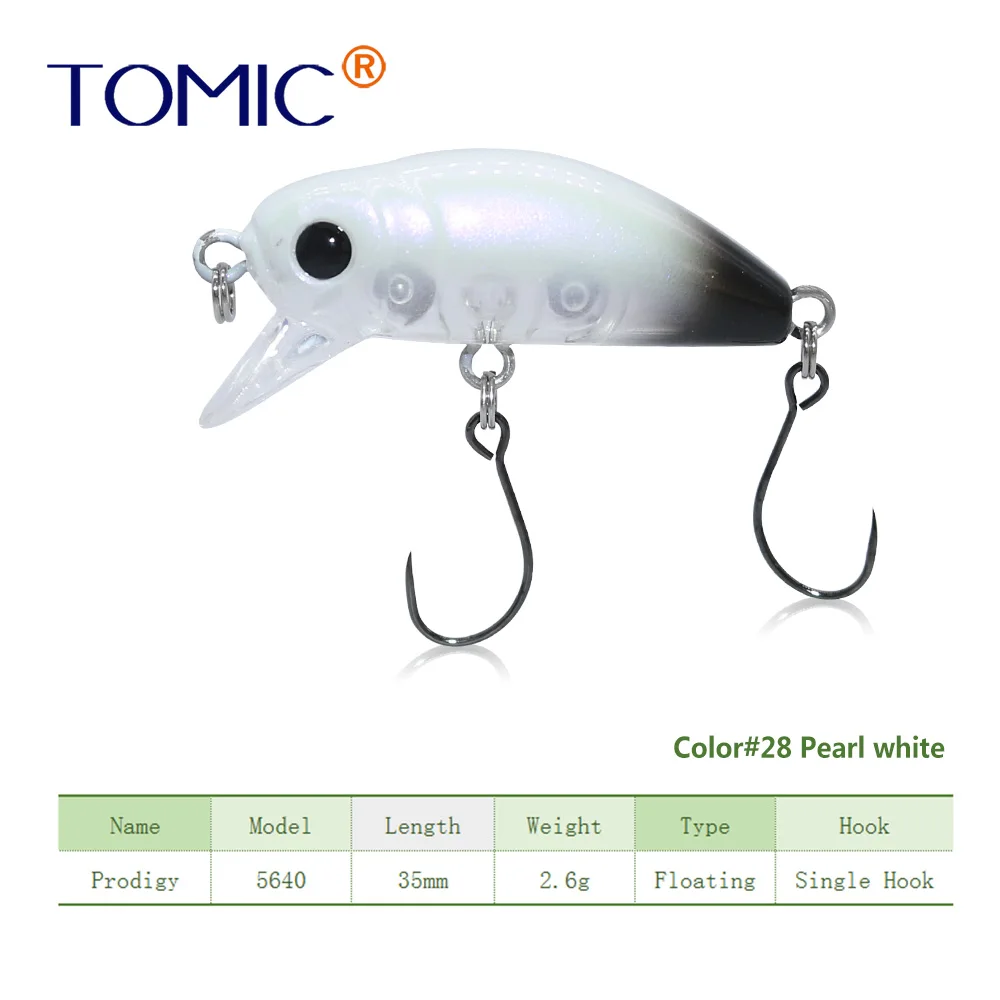 Pearl white Tomic сверхлегкие рыболовные приманки 35 мм матовые цвета жесткая приманка, воблер с одним крюком приманка для форели - Цвет: Pearl white