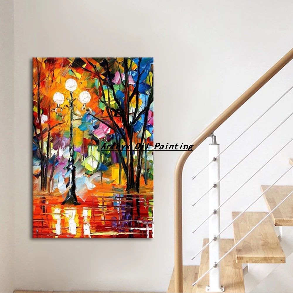 Палитра картин Arthyx нож уличная лампа пейзаж картина ручная роспись современное