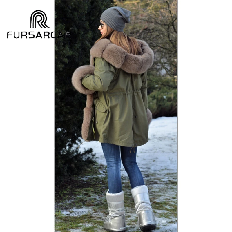 FURSARCAR длинное пальто из натурального меха 75 см Женская зимняя новая парка в новом