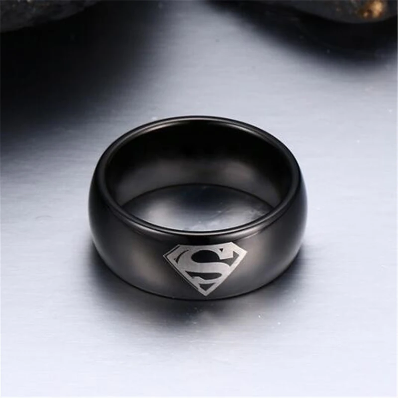8 мм мужские черные вольфрамовые стальные кольца с логотипом Супермена лазерная