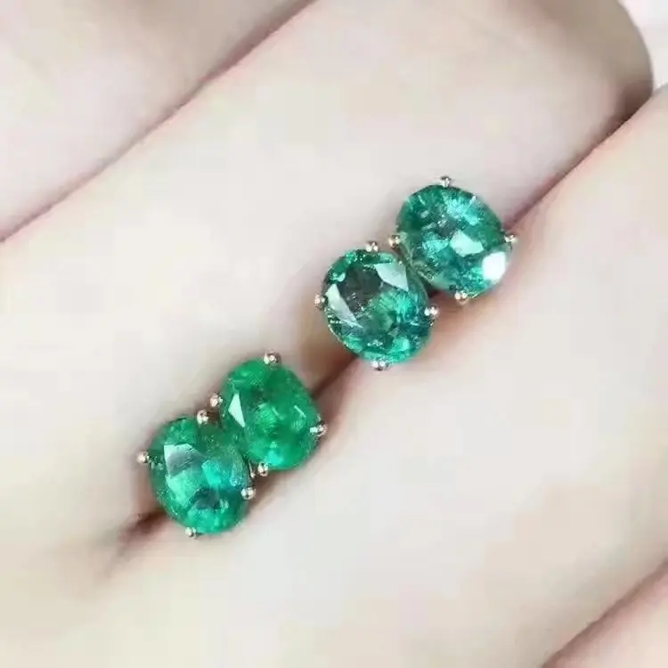 

LANZYO 925 sterling silver Emerald Stud Earrings gift for women jewelry emerald Wedding Stud Earrings Fine Jewelry e040601agjml