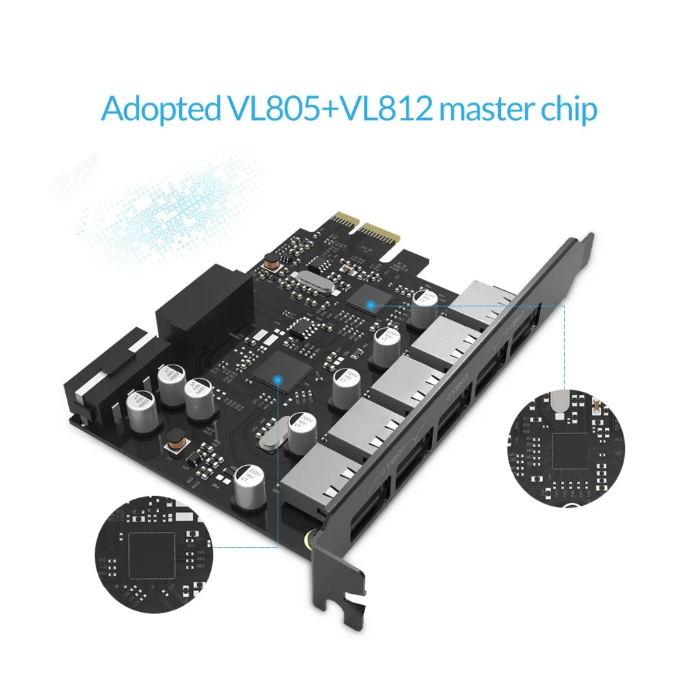 ORICO расширения PCI-E открытка 5 Порты USB 3,0 PCI Express карты 5 Гбит/с, совместимый для Windows XP Linux с 4 pin Мощность шнур