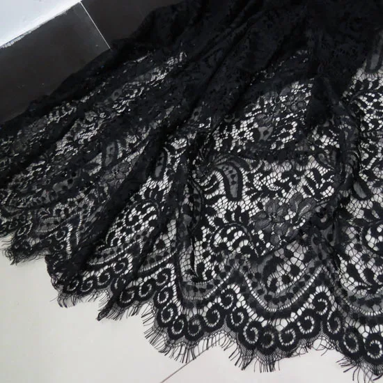 Высококачественная Изысканная белая и черная кружевная ткань с ресничками