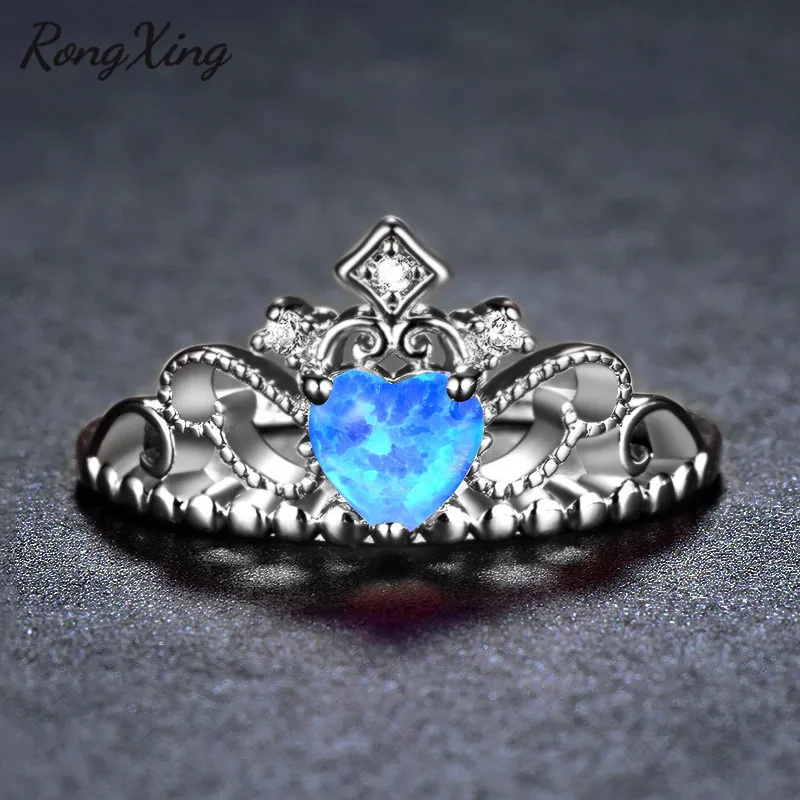 RongXing роскошные кольца с голубым огненным опалом Королевская корона для женщин