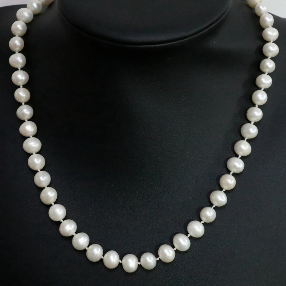 

Высококачественный натуральный пресноводный культивированный белый жемчуг приблизительно круглые бусины ожерелье 7-8,8-9 мм элегантные юве...