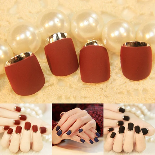 24 Шт. Искусственный Типсы Полный Поддельные Матовая Текстура Французский Nail Art