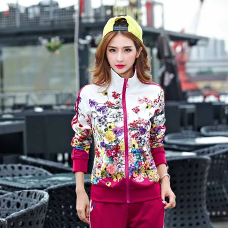 

Plus Size Sportwear Set L-5XL Tracksuit Two Piece Outfits Women Long Sleeve Top and Long Pants Autumn Fashion Floral Print Wome