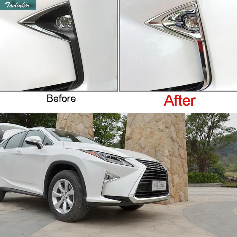 Tonlinker 2 PCS Car Styling DIY ABS Mirror/Matt Four Style Front fog Light box Cover Case Stickers for Lexus RX200t 450h 2016